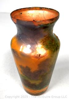 French Limoges Enamel on Copper Cabinet Vase.  Some missing Glaze