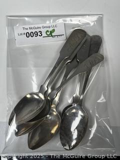 Six (6) Sterling Silver Teaspoons. 105 Grams