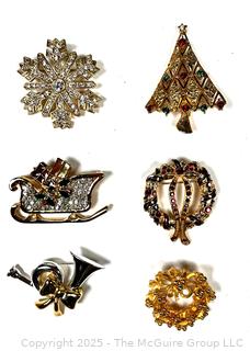 Six (6) Costume Jewelry Christmas Brooches