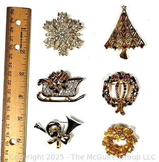 Six (6) Costume Jewelry Christmas Brooches