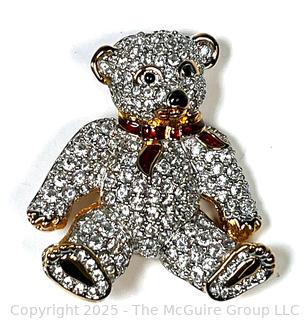 Swarovski Crystal and Enamel Teddy Bear Brooch