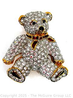 Swarovski Crystal and Enamel Teddy Bear Brooch