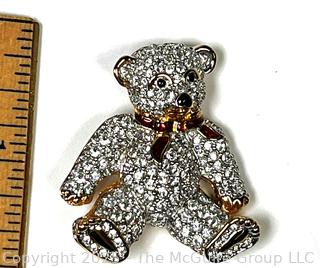 Swarovski Crystal and Enamel Teddy Bear Brooch