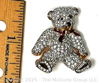 Swarovski Crystal and Enamel Teddy Bear Brooch