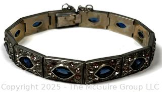 Art Deco Blue Rhinestone Link Bracelet 