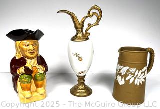 Three (3) Jugs Including a Hoffritz L. S. Philpot Toby Mug and Wedgwood 