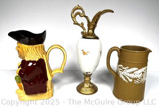 Three (3) Jugs Including a Hoffritz L. S. Philpot Toby Mug and Wedgwood 