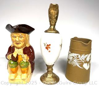 Three (3) Jugs Including a Hoffritz L. S. Philpot Toby Mug and Wedgwood 