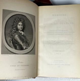 Two (2) Gilt and Leather with Marbled Paper Bound Memoirs of the House of Orleans, Vol II and III, W. Cooke Taylor (1849)