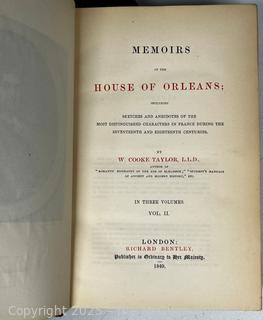 Two (2) Gilt and Leather with Marbled Paper Bound Memoirs of the House of Orleans, Vol II and III, W. Cooke Taylor (1849)
