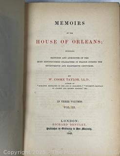 Two (2) Gilt and Leather with Marbled Paper Bound Memoirs of the House of Orleans, Vol II and III, W. Cooke Taylor (1849)