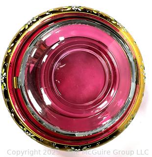 Moser Footed Czech Bohemian Enameled Cranberry Glass Jewelry Casket
