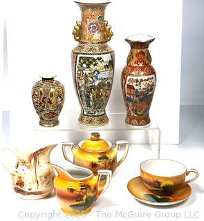 Collection of Hand-Painted Porcelain Vases and Tea Service