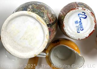 Collection of Hand-Painted Porcelain Vases and Tea Service