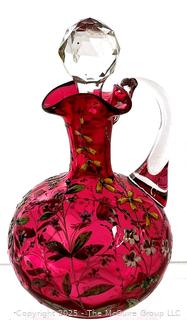 Moser Bohemian Hand Painted Cranberry Glass Crystal Decanter