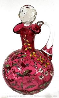 Moser Bohemian Hand Painted Cranberry Glass Crystal Decanter