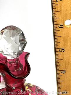 Moser Bohemian Hand Painted Cranberry Glass Crystal Decanter