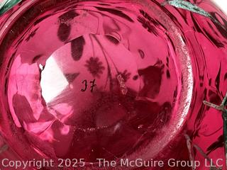 Moser Bohemian Hand Painted Cranberry Glass Crystal Decanter