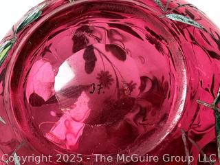 Moser Bohemian Hand Painted Cranberry Glass Crystal Decanter