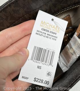 Michael Kors Brown Orange Center Strip Signature Tote Handbag, New with Tags