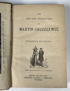 The Life and Adventures of Martin Chuzzlewit by Charles Dickens in Leather Binding with Marbled Cover, Book