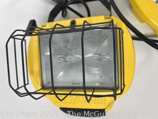 Two (2) Corded WorkForce Brand Halogen Shop Lamps