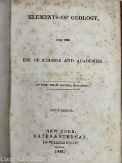 Leather Bound Elements of Geology For The Use of Schools & Academies 1846, Book by William W. Mather  
