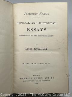 Gilt Leather with Marbled Boards Bound Critical Historical And Miscellaneous Essays Vol II by Lord Macaulay 1860 "Trevallyan Edition"