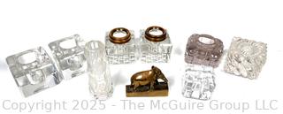 Collection of Crystal Ink Wells and Elephant Paper Weight