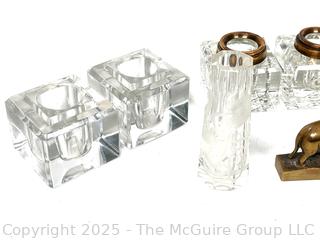 Collection of Crystal Ink Wells and Elephant Paper Weight