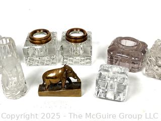 Collection of Crystal Ink Wells and Elephant Paper Weight