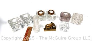 Collection of Crystal Ink Wells and Elephant Paper Weight
