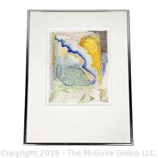 Framed Under Glass Gouache Abstract Titled Everglades Signed by Artist G.T. Burke (1926-2015) , 1987. 12 x 16"