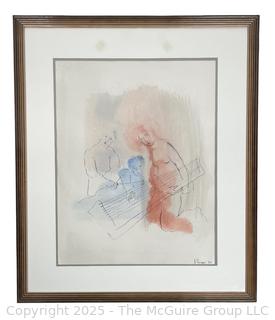 Framed Under Glass Watercolor of Musicians Signed by Artist 19 x 23"
