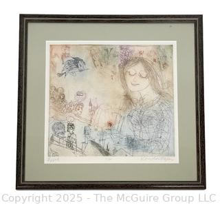 Framed Under Glass Aquatint Etching Titled "Ejjel" Signed and Numbered by Artist Bela Kondor.  17 x 17"