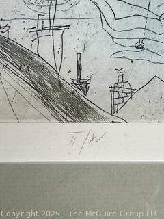 Framed Under Glass Aquatint Etching Titled "Ejjel" Signed and Numbered by Artist Bela Kondor.  17 x 17"