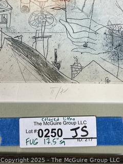 Framed Under Glass Aquatint Etching Titled "Ejjel" Signed and Numbered by Artist Bela Kondor.  17 x 17"