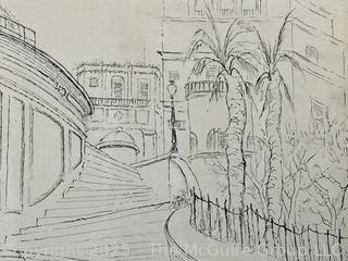 Framed Under Glass Ink on Paper of Spanish Steps Rome Signed by Artist. 17 x 22"