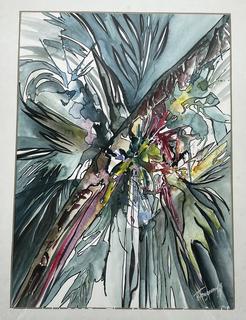 Framed Under Glass Abstract Watercolor Signed by Humphrey Tawjoeram. 21 x 25"
