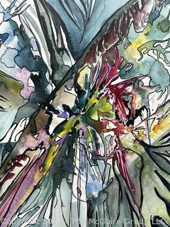 Framed Under Glass Abstract Watercolor Signed by Humphrey Tawjoeram. 21 x 25"