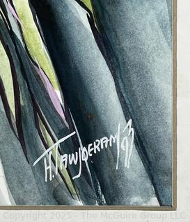 Framed Under Glass Abstract Watercolor Signed by Humphrey Tawjoeram. 21 x 25"
