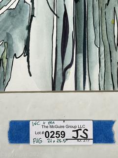 Framed Under Glass Abstract Watercolor Signed by Humphrey Tawjoeram. 21 x 25"