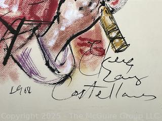 Framed Under Glass Pastel on Paper of Peruvian Flute Player Signed by Artist Elena Castellano Argentina, 1968.  22 x 28"
