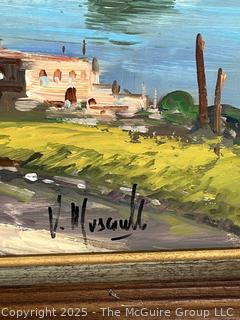 Framed Oil on Canvas of Coastal Scene with Carriage Signed by Artist. 26 x 33" 
