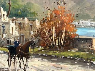 Framed Oil on Canvas of Coastal Scene with Carriage Signed by Artist. 26 x 33" 