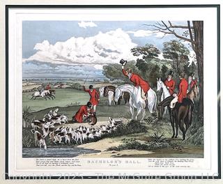 Framed Under Glass Hand Colored Aquatint Engraving, Plate 5, Bachelors Hall. By Francis Calcraft Turner (1795-1846). 20" x 23"