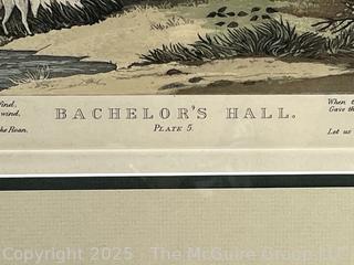 Framed Under Glass Hand Colored Aquatint Engraving, Plate 5, Bachelors Hall. By Francis Calcraft Turner (1795-1846). 20" x 23"