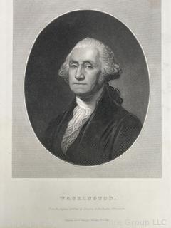 Antique Portrait of GEORGE WASHINGTON 1857 Engraving after Gilbert Stuart 8x10.5"