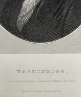 Antique Portrait of GEORGE WASHINGTON 1857 Engraving after Gilbert Stuart 8x10.5"