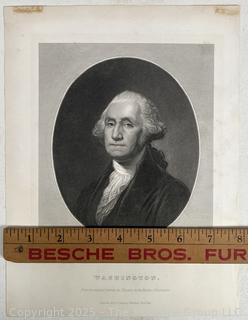 Antique Portrait of GEORGE WASHINGTON 1857 Engraving after Gilbert Stuart 8x10.5"